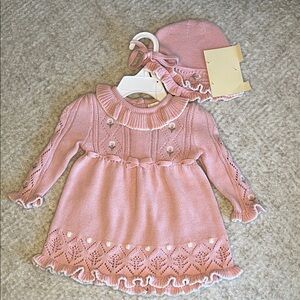 Cynthia Rowley Soft Pink Knit Baby Dress with Ruffle Collar
